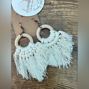 Handmade macrame tassel earrings tan